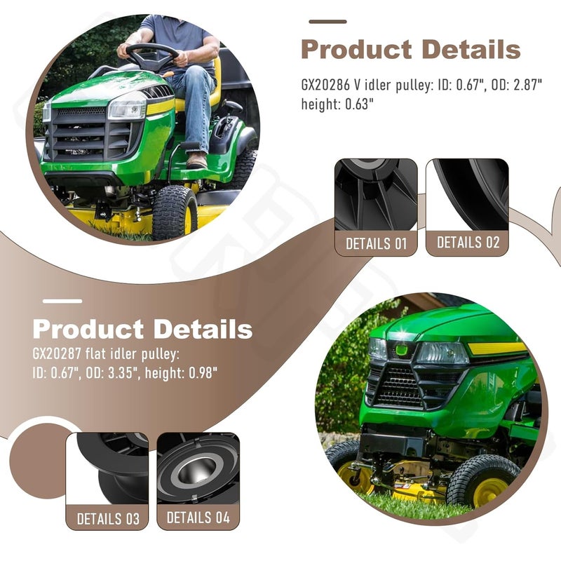 BERPSE GX20286 GX20287 V-Idler Pulley & Flat Pulley Kit Compatible with John D-eere Mower Decks LA100 LA110LA115 LA105 LA120, Replaces 1760097 690409 690409MA AM103019 - Image 5